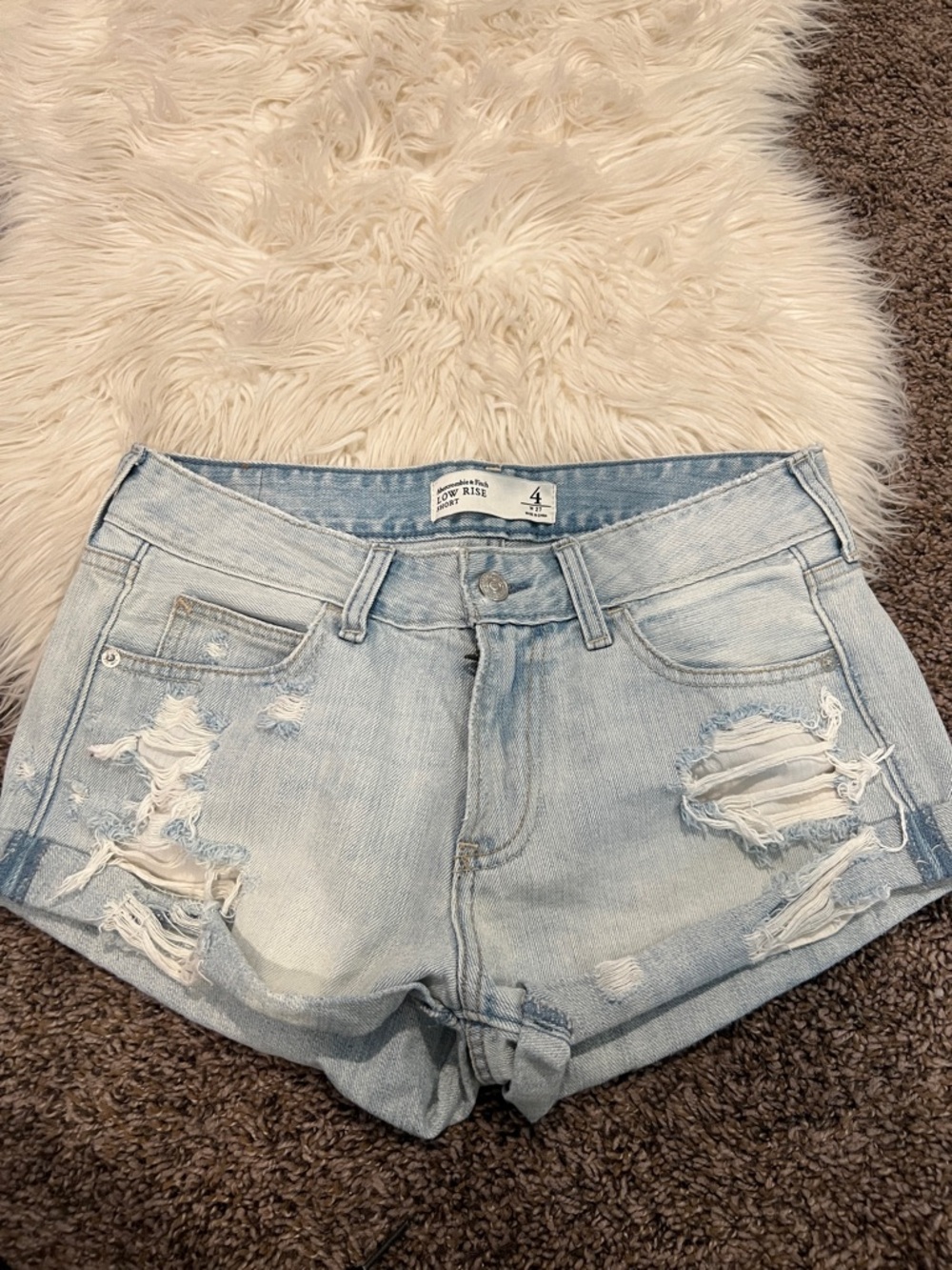 Abercrombie & Fitch Light Blue Distressed Denim Shorts